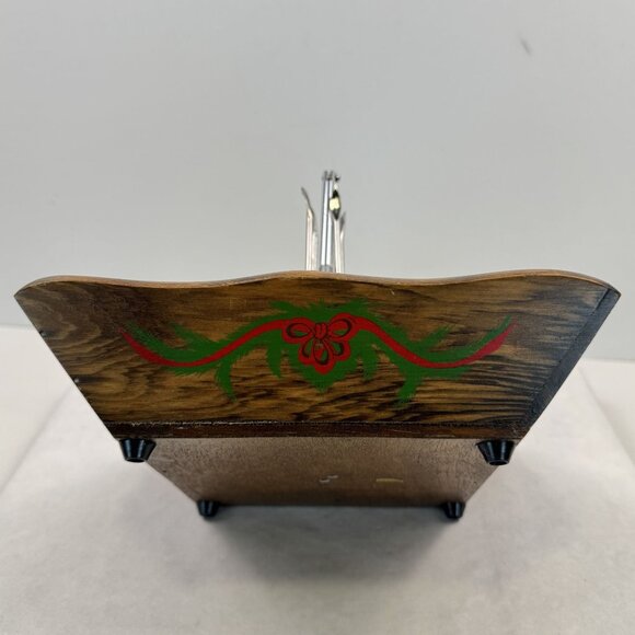 Vintage Wooden Nut Dish 9" Metal Nutcracker Picks MCM Hand-Painted Pinecones - Picture 4 of 15